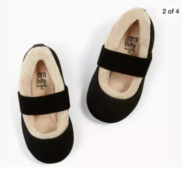 Zara Baby Girl Fur Lined Ballerina Slippers Black - Picture 2 of 8
